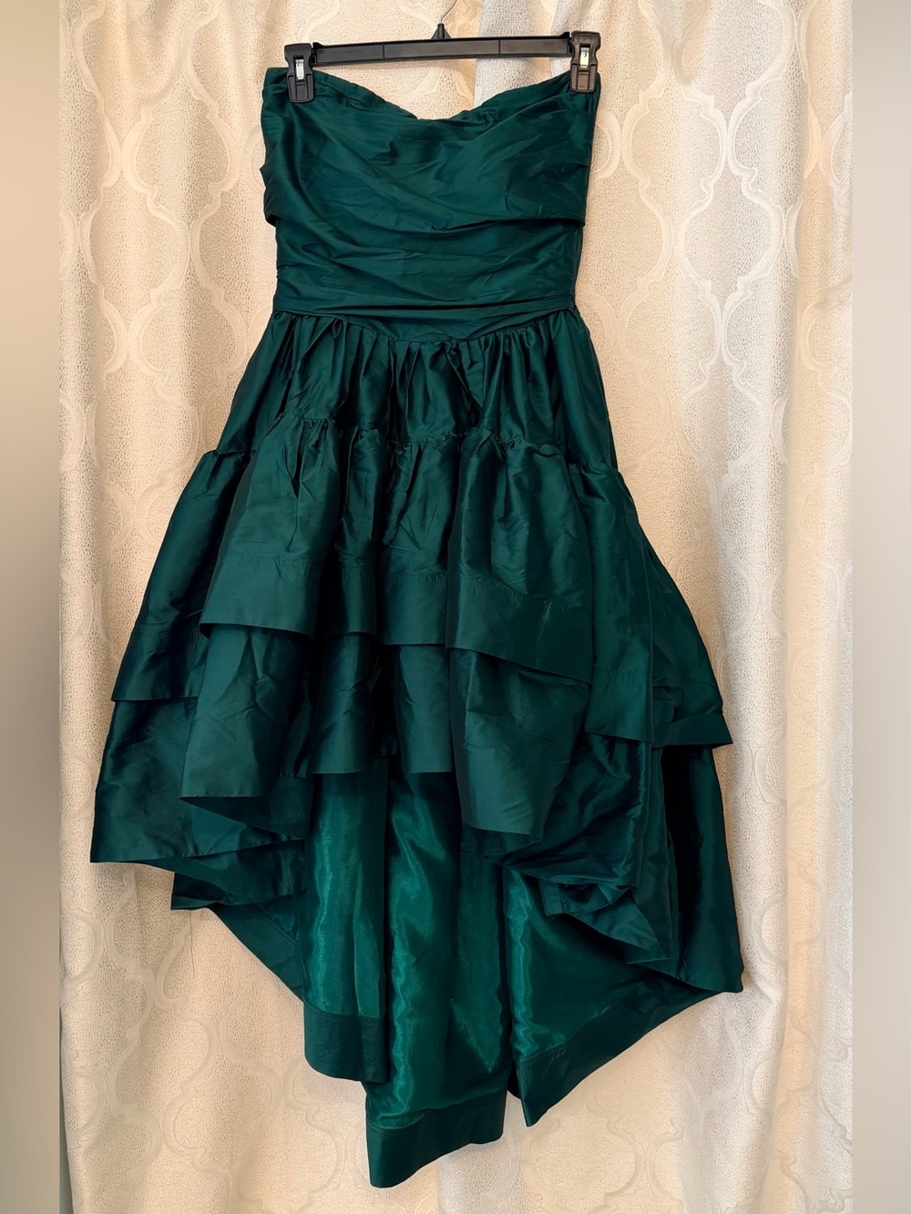 Strapless Emerald Green Ruffled High-Low Dress - Picture 4 of 5